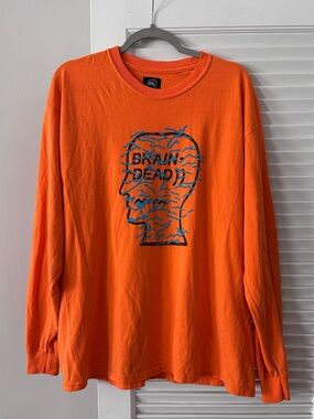 🧠 Brain Dead Long Sleeve Tee — Orange Logo - Size L | 100% Cotton | Oversized